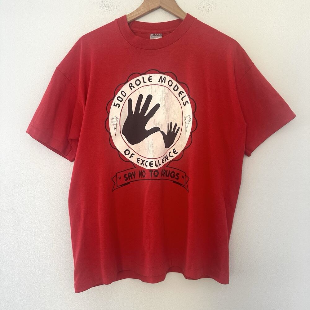 Vintage 90s USA Made Single Stitch T-Shirt Say No To Drugs Sz XL Best 50/50 Red